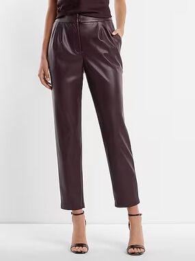 Express Faux Leather Cropped Tapered Pants - Burgundy